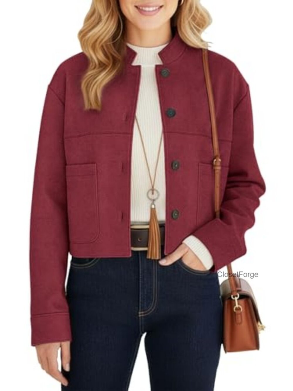 Faux Suede Cropped Bomber Jacket Lightweight Fall Winter Coat